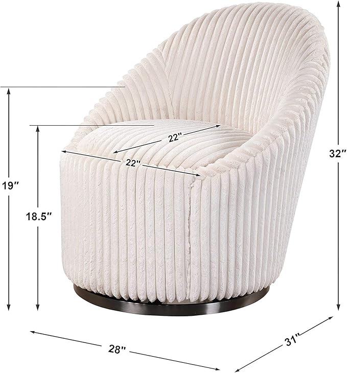 Morden Fort Mid Century 360° Swivel Chair Barrel Accent Sofa Chairs Luxury Corduroy Modern Upholstered Chair Durable Stainless Pedestal Round Armless Chairs for Living Room Bedroom Office Beige