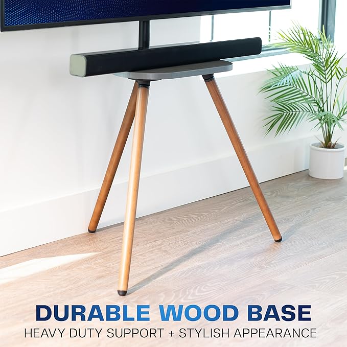 VIVO Artistic Easel 43 to 65 inch LED LCD Screen Studio TV Display Stand TV Mount with Swivel and Storage Shelf Tripod Base Black Bracket Dark Walnut Legs STAND-TV65A-S