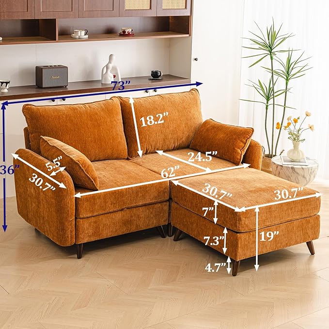 73'' Loveseat Sofa with Seats Storage Modular Sectional Couch with Movable OttomanOversized Comfy Sofa with 7.8'' Cushion24.5'' Deep SeatLarge Couches for Living RoomBedroomVeletYellow