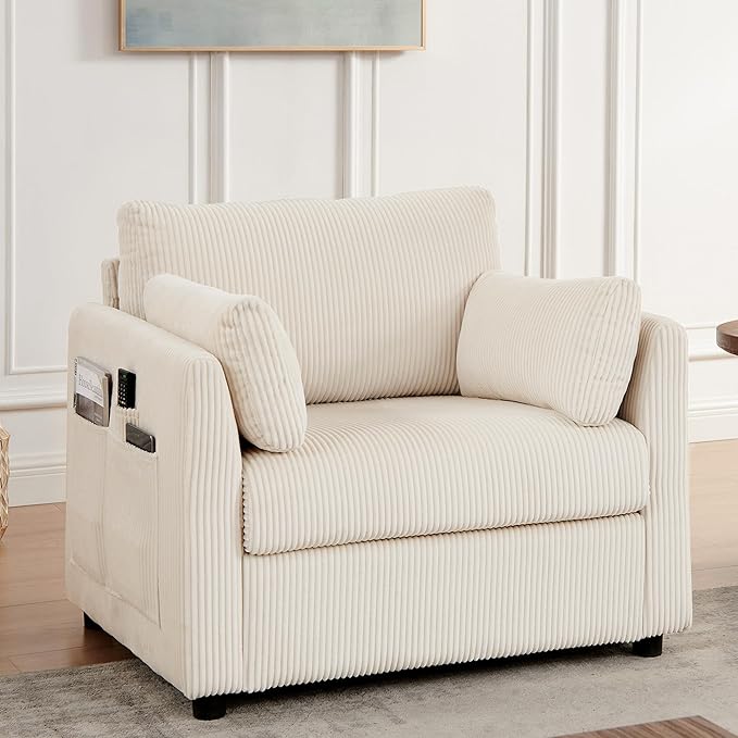 Modern Accent Chair Living Room Chairs in Corduroy FabricReading Chair Sofa Couch for Apartment and Small Spaces.(Beige Chair)