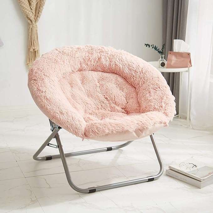 Urban Lifestyle Mongolian Faux Fur Oversized Saucer Chair Blush