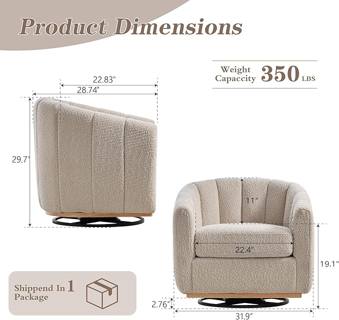 Mlmh &amp Kngwa 32.28 W Swivel Barrel Accent Chair Chenille Upholstered Swivel Chair Comfy Chairs Single Sofa for Living Room Bedroom Wheat