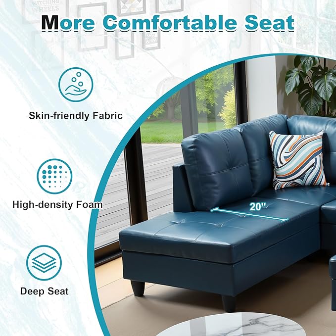 103.5 Oversized Sectional Couch L Shaped Couch with Storage Ottoman Modern Modular Sofa with Deep Seat Sectional Couches for Living Room and Office Peacock Blue (PU Leather)