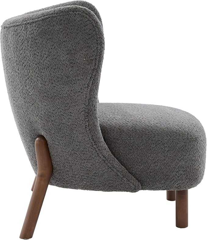 Scott Living Aurora Boucle Upholstered Wingback Accent Chair Solid Wood Living Room Slipper Chair Bedroom Comfy Reading Chair Dark Grey