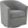 Madison Park Swivel Barrel Accent Chair Upholstered Curved Back with 7-Inch Thick Woven Cushion 360° Swivel Nailhead Trim Comfy Chair for Living Room Bedroom Office 28 Wide Grey Tyler