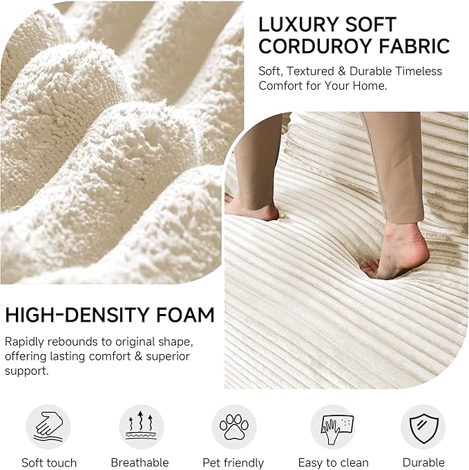 79 Sofa Bed Deep Seat 32 Sleeper Sofa 5-in-1 Convertible Sofa Bed Boneless Couch in a Box Corduroy Floor Futon with Thickened backrest and Headrest Pillows Side Pockets White