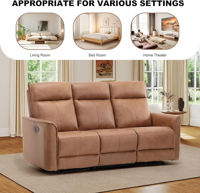 EBELLO Faux Leather Manual Recliner Sofa Set 1 Seat Recliner Chair and a 3 Seat Reclining Couch Furniture Set for Living Room Brown