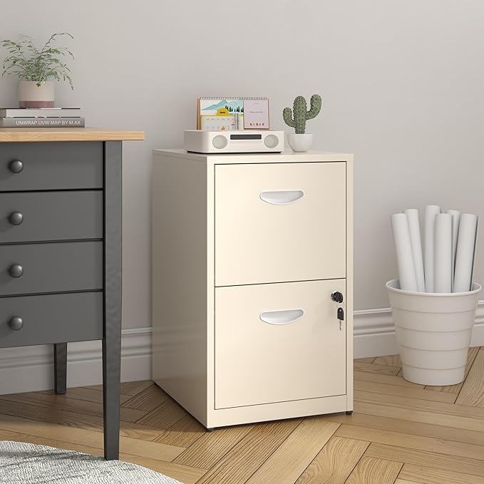 2 Drawer File Cabinet with Lock Metal File Cabinets for Home Office Under Desk Storage Printer Stand Office File Cabinets for Letters and File Boxes Assembly Required Cream