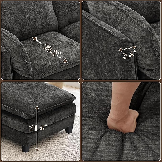 Cloud Modular Sectional Sofa U-Shaped Deep Seat Oversized Couch for Large Living Room Pet-Friendly Chenille Fabric Sofa Set with Ottoman for Family Movie Nights