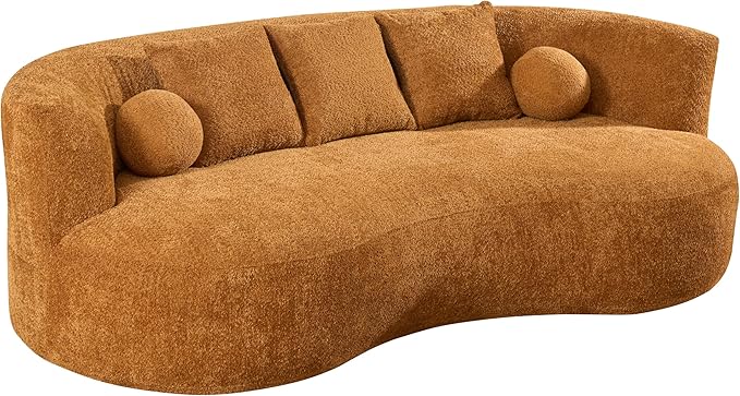 Christopher Knight Home Nomad Curved Sofa 90 Boucle Upholstered 3 Seater Couch with Decor Cushions Modern Cloud Couch with Deep Seat Fabric Upholstered Seating Set for Living Room Bedroom Camel