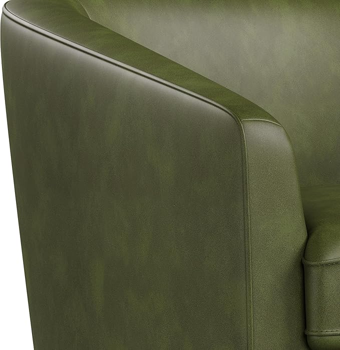 Swivel Barrel Accent Chair Round Faux Leather Living Room Arm Chairs Modern Upholstered Comfty Reading Nook Chairs for Bedroom Small Club Armchair Single Sofa Side Chair Green