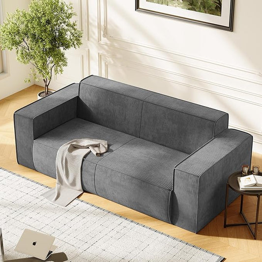 PUREMIND 3 Seater Sofa in a Box 76 Modern Corduroy Sofa Couch with Widen Armrest Comfy Deep Seat Couches for Living Room Apartment Grey