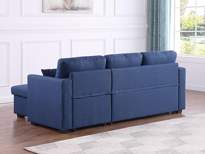 BEEY Sleeper Sofa Bed 82 Small Convertible Sectional Sofa Couch with Storage Chaise L Shaped Couch with Pull Out Bed for Bedroom Living Room (Navy_Blue_2)