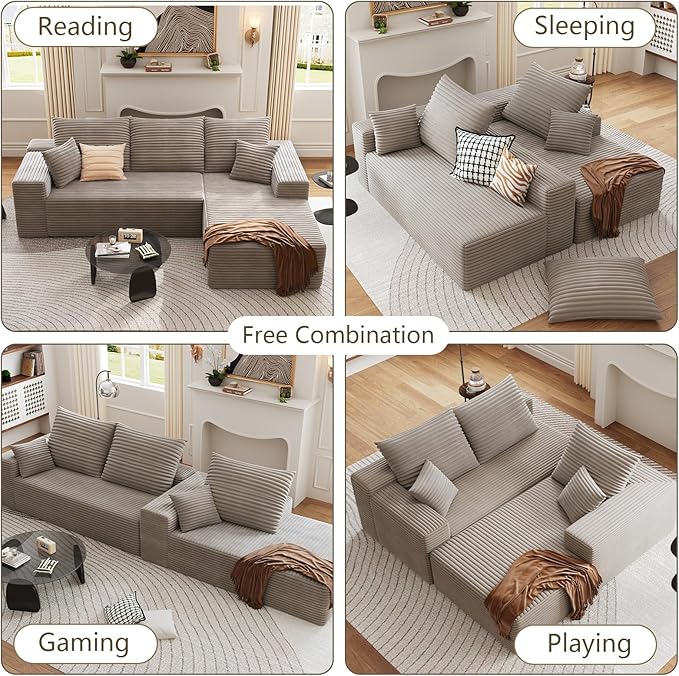 107 Cloud Sectional Couch with L-Shape Chaise Modern Modular Sofa with Deep Seat Corduroy Upholstered Couches for Living Room BedroomNo Assembly Required(Camel Right Facing)