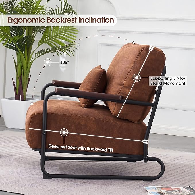 MCombo Modern Accent Chairs Upholstered Reading Chair Wooden Armrests Guest Chair for Living Room Bedroom Office HQ102 (2 Saddle)