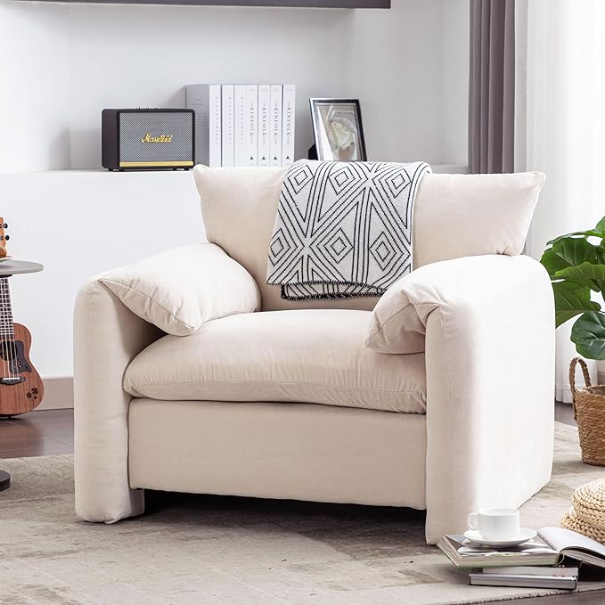 Merax Modern Style Chenille Oversized Armchair Accent Chair 38.6’’ W Single Sofa for Living Room Bedroom Cream