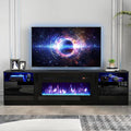 oneinmil 80” TV Stand with 36” Electric Fireplace Large Modern Media Entertainment Center with Storage Cabinet and 12 Colors LED Lights for TVs Up to 90 Black+Black