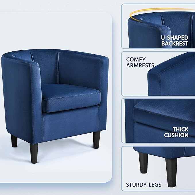 Topeakmart Velvet Club Chair Elegant Style Accent Chair Upholstered Armchair for Living Room Reception Room Bedroom Blue