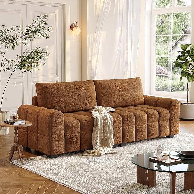 ONBRILL 82 Loveseat Sofa Modern Chenille Sofa Couch for Living Room Pull Point Seat Cushion Easy Assembly Comfy Love Seat for Small Spaces Bedroom Apartment Orange