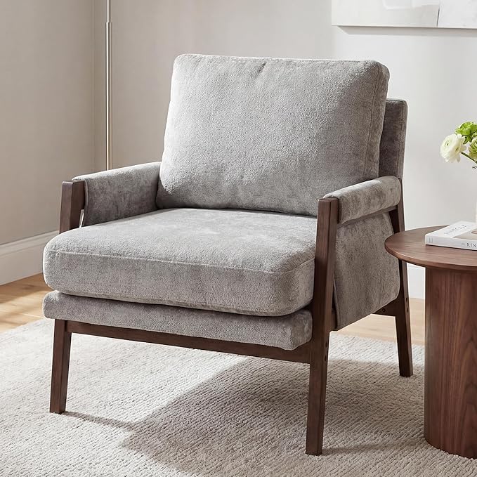 DUHOME Mid Century Modern Accent Chair with Wood FrameComfy Reading Chair with Armrest Mid Century Modern Chair Upholstered Living Room Chairs for BedroomGrey