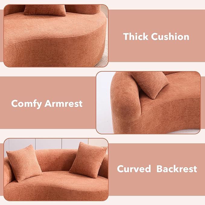 67 Modular Sectional Loveseat Sofa Chenille Upholstered Cloud Couch with S-Shaped Cushion Boneless Couch Sleeper Deep Seat Sofa with Throw Pillows for Living Room (Coral) | Chenille Comfortable
