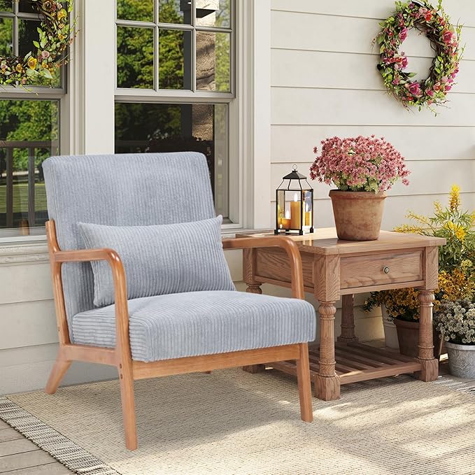 Rovibek Striped Accent Chair for Bedroom - Modern Accent Chairs with Lumbar Pillow Comfortable Reading Chair with 4.7in Thick Cushion Small Living Room Chairs for Small Spaces