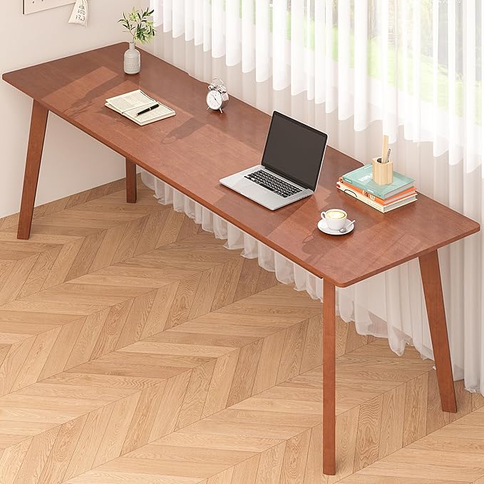 Solid Wood Desk with Large Desktop - 70.9 Mid Century Modern Executive Desks Farmhouse Home Office Computer Desks for Two People Writing Study Table | 2 Person Desk for Any Room-Walnut