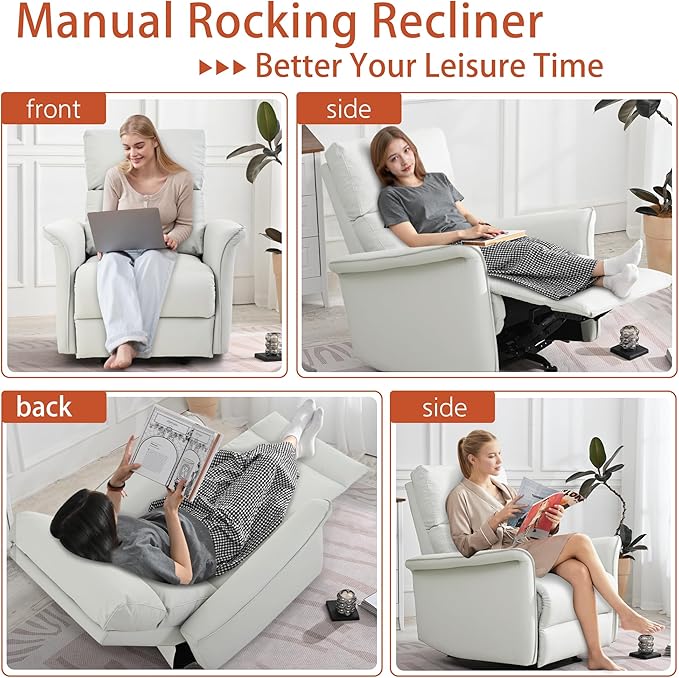 KEIKI Swivel Rocker Recliner Chair for Adults Rocking Recliner Chair Glider Rocking Chair Reclining with Modern-Designed Armrests Nursery Recliner for for Small Spaces/Living Room/Bedroom/Nursing