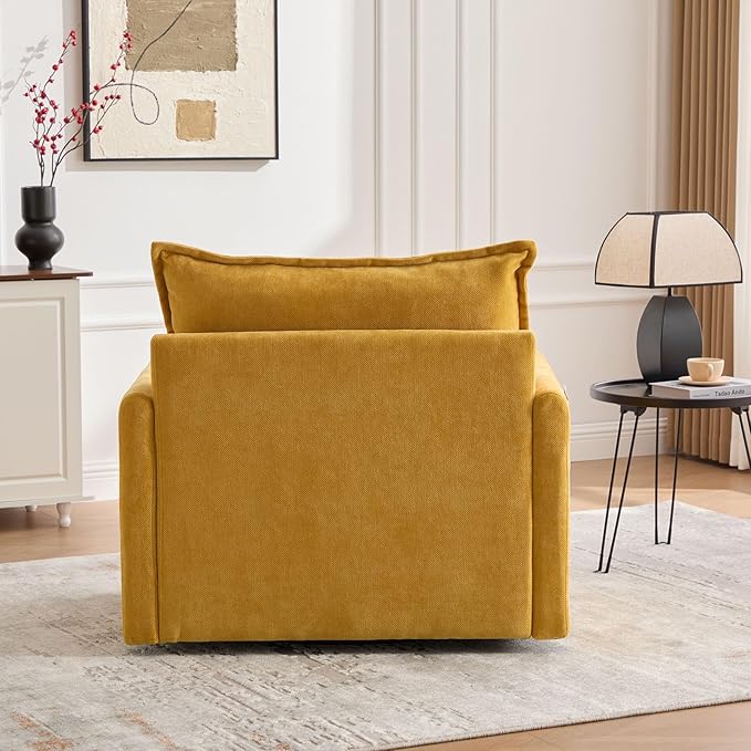 36.2 Oversized Square Swivel Accent Chair 360° Rotating Barrel Armchair Comfy Single Cloud Sofa Chair with Metal Base and Thick Padded for Nursery Bedroom Living Room &amp Offices (Mustard Yellow)