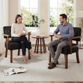 Garvee Mid-Century Accent Chair with Wood Frame. PU Leather Upholstered Lounge Arm Chair with Classic Button Tufting Reading Leisure Chair for Living Room Bedroom Balcony Black