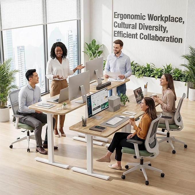 Grandder 47x32 Large Electric Standing Desk Height Adjustable Computer Desk with 2 Memory Presets 31.5 Deep Desktop Sit Stand Desk Home Office Desk Workstation Table with Hooks Oak