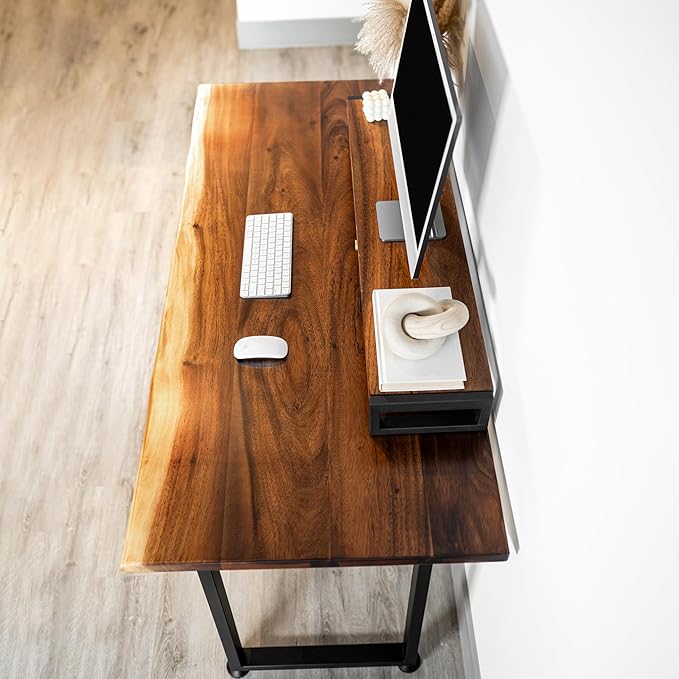 Wood Computer Desk with Monitor Stand - 48x27 Solid Wood Desk Live Edge Walnut Desk Sturdy Metal Legs - Scratch and Stain Resistant Finish - Premium Quality
