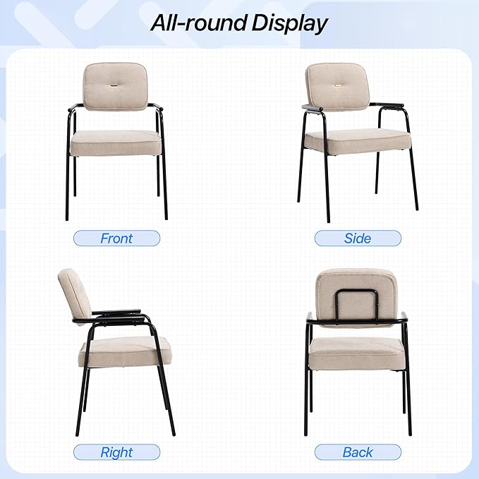 Accent Chair Dining Chair Set of 4 Chenille Upholstered Armchair Reading Side Chair Comfy Living Room Chair with Black Metal Legs for Bedroom Waiting Room Beige