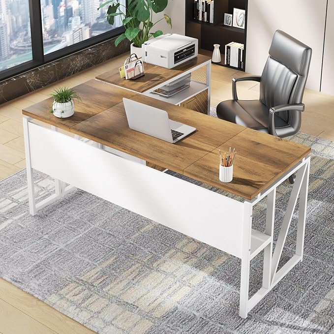 Tribesigns Office Desk with Drawers Sets 63 inches L Shaped Computer Desk with Mobile File CabinetBig Executive Desk for Home Office Furniture Sets (Light Walnut 63-inch)