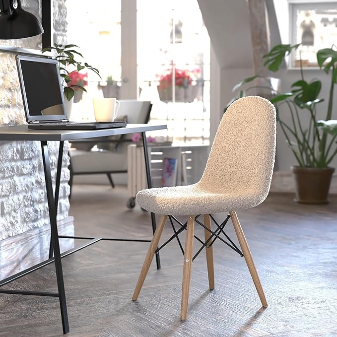 Flash Furniture Modern Zula Modern Padded Armless Faux Sherpa Accent Chair with Beechwood Legs - Off-White