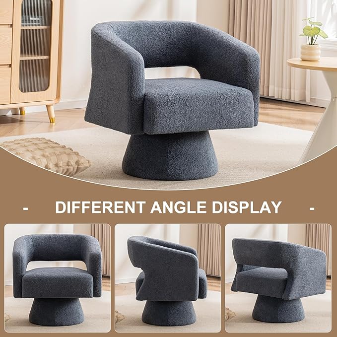 ClinQ Swivel Barrel Accent Chair Oversized Teddy Upholstered Round Swivel Chairs Set of 2 Modern Luxury 360° Living Room Vanity Chair for Bedroom Office&ampLiving Room Blue