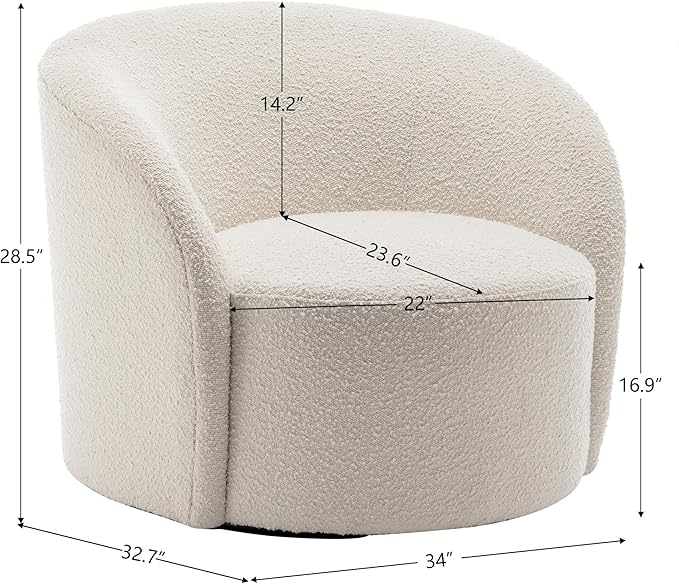 KINWELL 34 W Mid Century Modern Swivel Barrel Chair Round Upholstered Boucle Swivel Accent Chairs No Assembly Sofa Chair for Living Room Bedroom Reading Apartment Lounge Nursery(Cream)