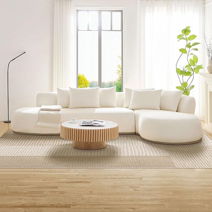 kevinplus 134.63'' Large Sectional Curved Sofa Couch with Chaise Lounge for Living Room Oversize L-Shape Modern Sectional Sofa Couch Wood Structure &amp Easy Assembly (Right-Facing Beige)