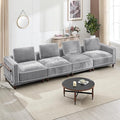 146 Modular Sectioanl Sofa Oversized 4-Seater Cloud Couches for Living Room Comfy Deep Seat Couches with Wooden Leg Armrets Chenille Grey
