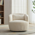 360° Swivel Barrel Soft Chair with Pillow - Upholstered Corduroy on Metal Base for Club/Living Room/Bedroom/Office/Reading Armchair 34.25 Wide Ivory