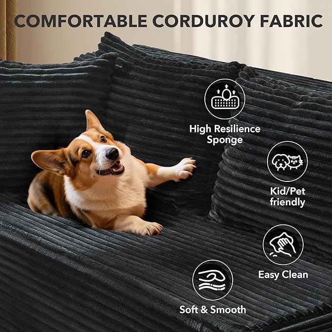 Modular Sectional Sofa Cloud Sectional Couch 106 Comfy Fluffy L Shaped Black Couches for Living RoomOversized Sofa Sleeper with Deep Seat No Assembly Required Black
