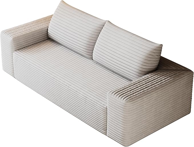 63 Cloud Loveseat Sofa Couch No Assembly Required 2 Seater Foam Floor Couches Modern Apartment Deep Seat Sofas with Corduroy FabricSmall Love SeatWhite