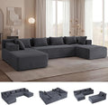 141 U Shaped Cloud Sectional Couch with Chaise Lounge Modular Sectional Sofa with Removable Armrests Comfy Corduroy Boneless Couches for Living Room No Assembly Required Dark Grey