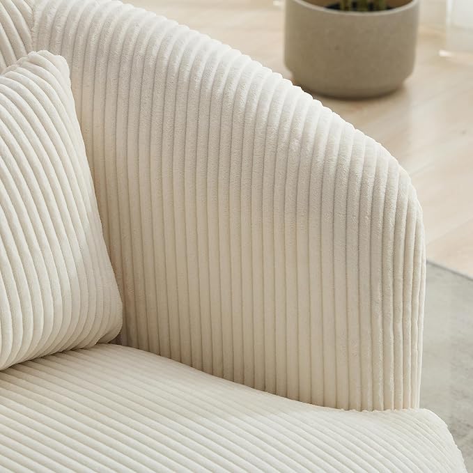 360° Swivel Armchair with Accent Pillow – Premium Corduroy Fabric Sturdy Metal Base &amp High-Density Foam – Ergonomic Lounge Chair for Living Room Office Bedroom – Easy Assembly