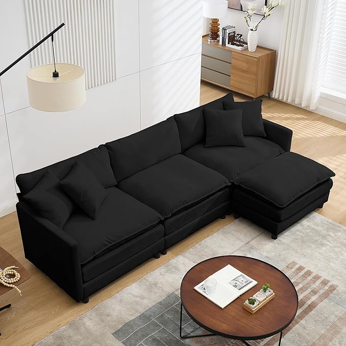 108.27 Modular Convertible Sectional Couch 4 Seat L Shaped Sofa Reversible Chaise Sectional Sofa Deep Seat Cloud Couch Chenille for Home Apartment Dorm