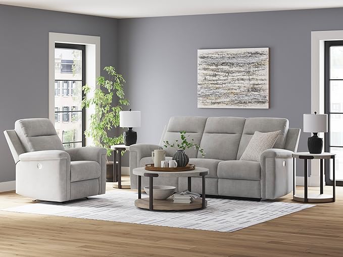 Signature Design by Ashley Barnsana Minimalist Power Reclining Sofa with USB Charging Ports Light Gray