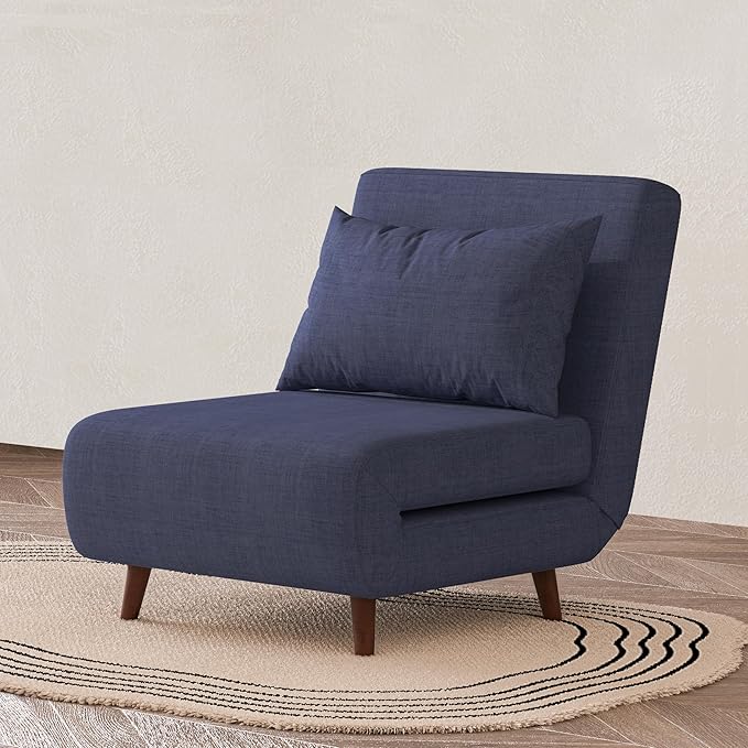 Convertible Sleeper Chair 3 in 1 Folding Single Chair Sleep Turns into Bed Sofa Bed for Adults Foldable Twin Chaise Lounge for Living Room Bedroom Sturdy Wood Frame and Easy Assembly