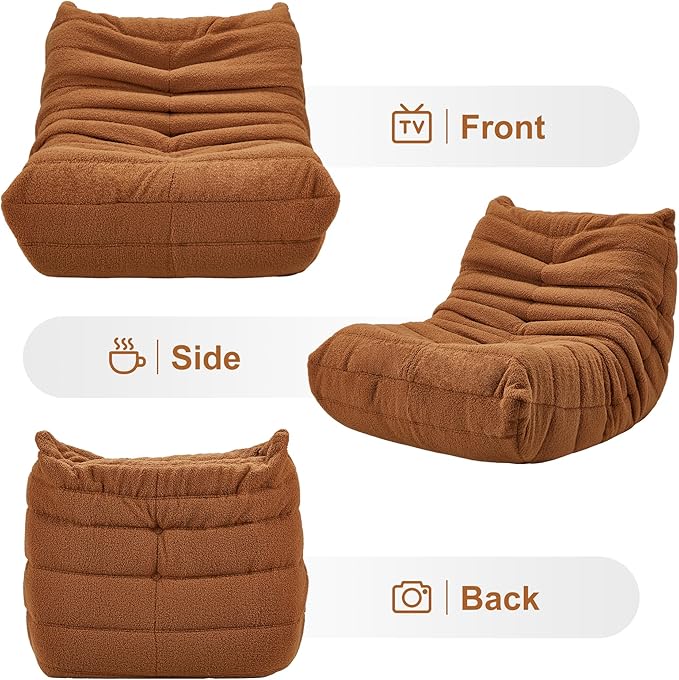 Bean Bag Chairs for Adults Giant Bean Bag Chair Memory Foam BeanBag Chair Bean Bag Sofa with Filler Faux Fur Fireside Beanbags Lazy Sofa for Living Room Bedroom Office (Brown Teddy Single)