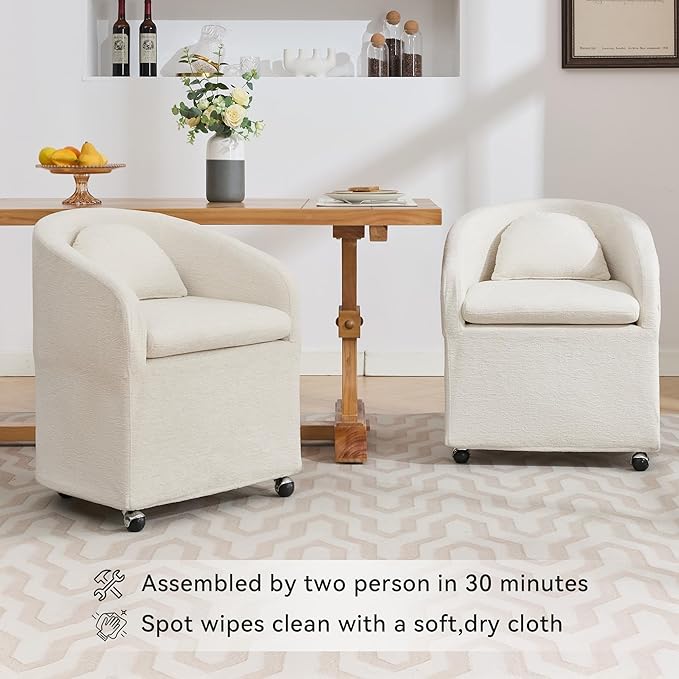 KEIKI Set of 1 Chenille Fabric Swivel Dining Chairs with Universal Wheels Ergonomic Backrest 250 lbs Capacity Easy Assembly for Small Spaces