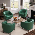 Faux Leather Accent Chairs Set of 4 Upholstered Barrel Club Chair for Living Room Comfy Round Armchair with Nailed Trim for Bedroom Office-Green